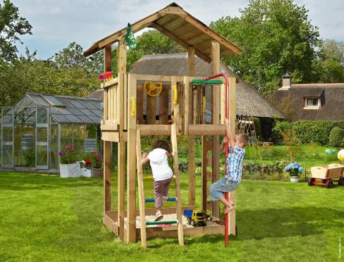 Jungle Chalet | Wooden climbing frame with fireman's pole