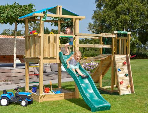 Jungle Hut | Wooden climbing frame with slide & clatter bridge